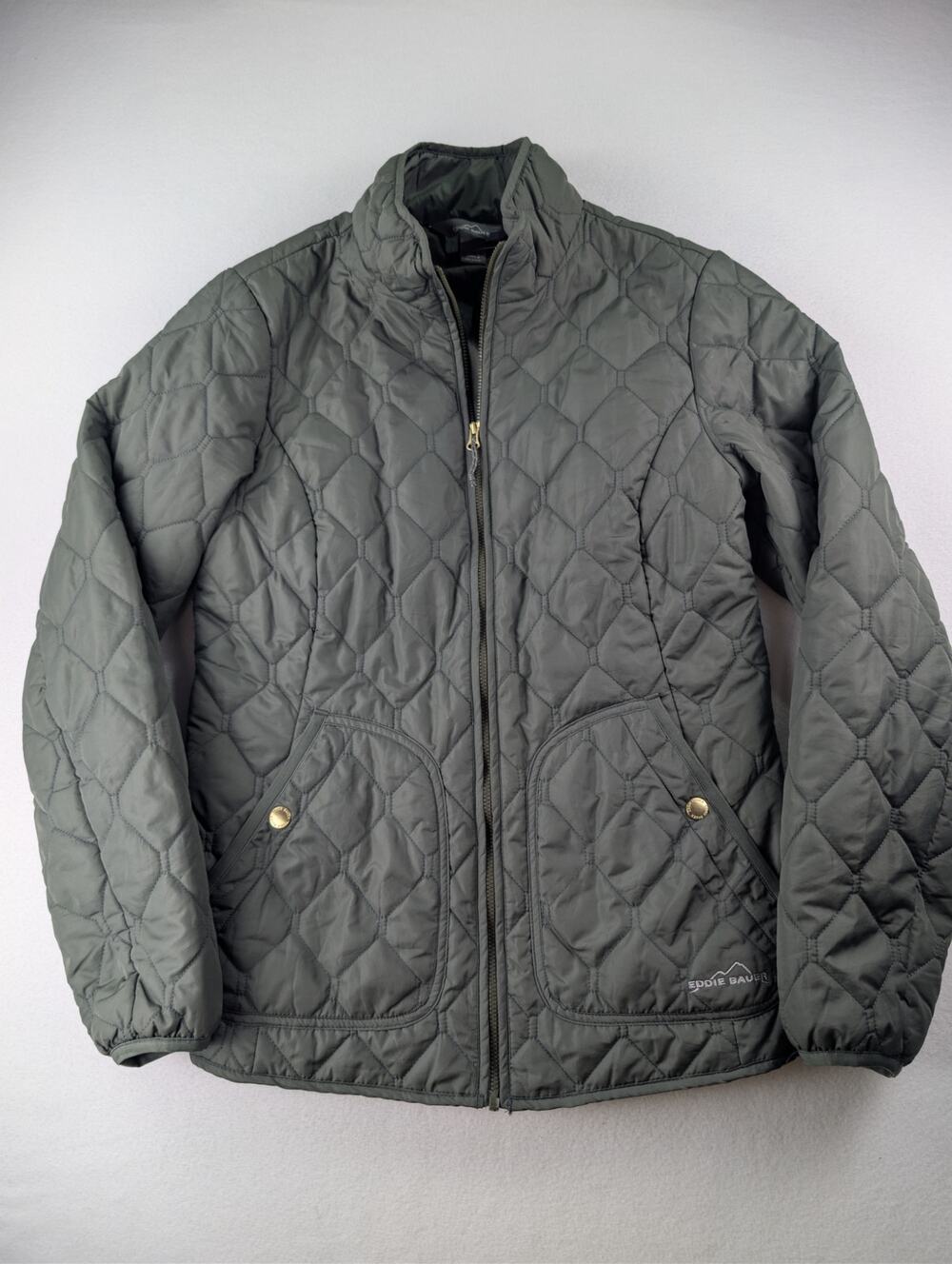 Eddie Bauer Women’s S Gray Olive Quilted Lightweight Full Zip Jacket